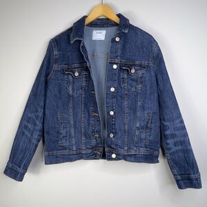 Old Navy Womens Trucker Denim Jean Jacket Dark Wash Button Up Pockets Size Large